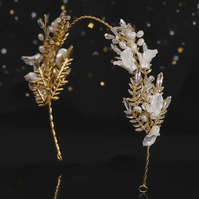 Tuanming Jewelry Diamond Pearl Headband & Earring Set for Brides