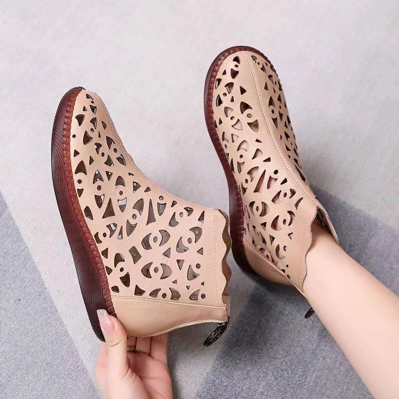 2023 Women's Korean-Style Gladiator Sandals - Breathable Hollow-Out, Back Zipper, Thick Sole, Flat Heel
