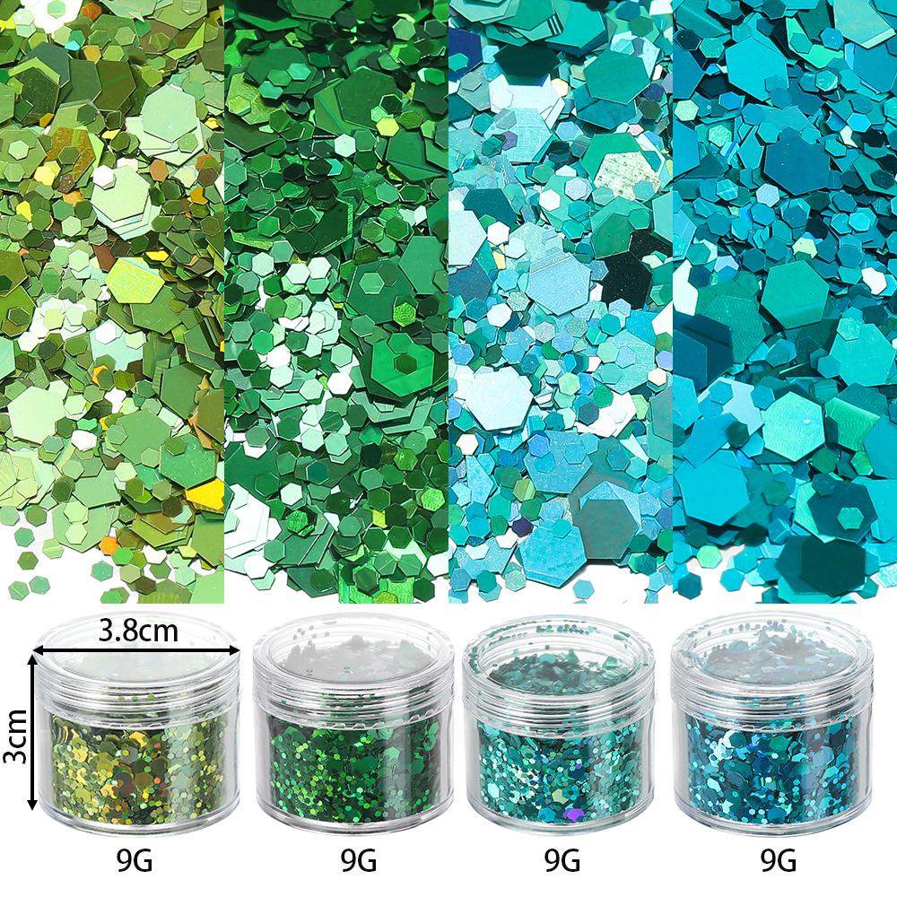 4 Flessen/Set Holografische Zeshoekige Grove Glitter Epoxy Hars Vulvlokken Laser Pailletten voor DIY Epoxy Hars Nagelkunst Vullingen