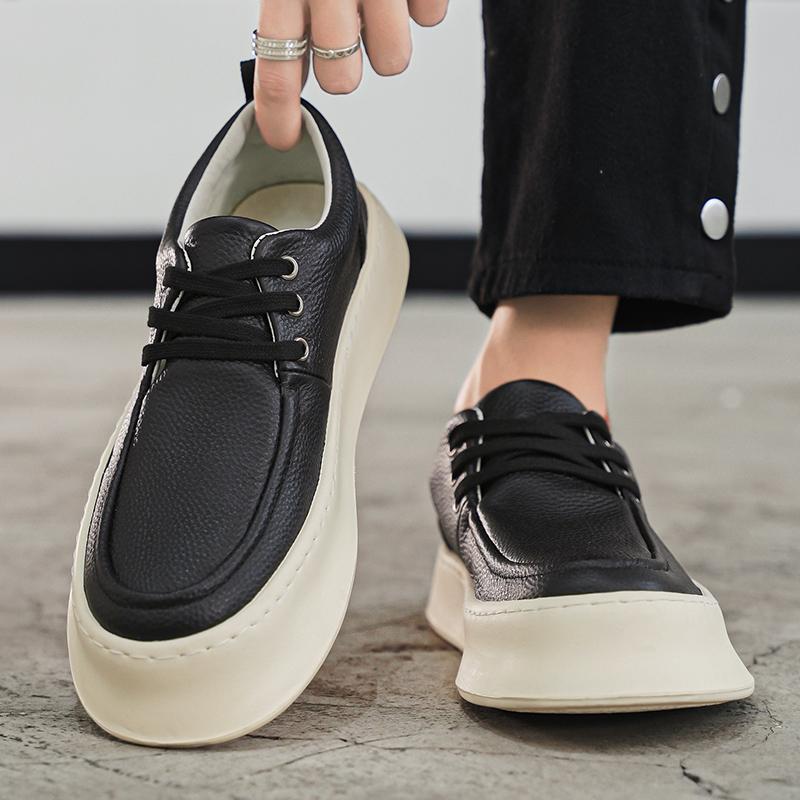 Beige Leather Casual Shoes Men Lace-up Platform Loafers for Men Classic Comfort Men's Driving Shoes Light chaussures homme cuir