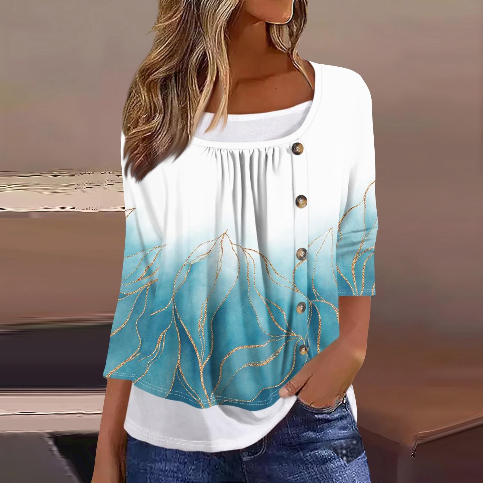 

Женская футболка Футболка с принтом Рукав 3/4 Искусственные двойки Повседневные Выходные Мода Базовый Обычный Топ XXXL