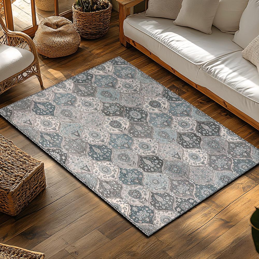 Bohemian Blue White Area Rug, Non-Slip Vintage Persian Pattern Living Room Carpet, Washable Low Pile for Bedroom Hallway Decor