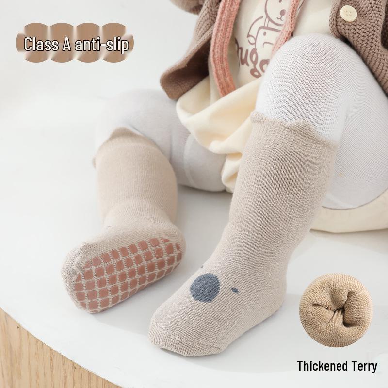 Infant Anti-slip Cartoon Dot Cotton Socks: Thickened Terry for Autumn & Winter