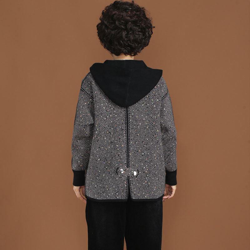 Short Thin Women's Sweater Middle-Aged Elderly Mothers Spring Autumn Clothes Hooded Knitting Cardigan Ladies Jacket Plus Size