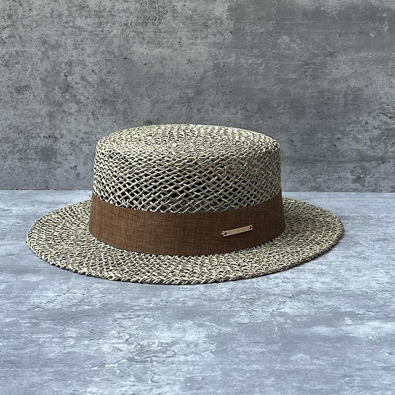 French Retro Salty Grass Hollow Sun Hat Men And Women Seaside Vacation Travel Beach Flat Top Hat Elegant Straw Hat