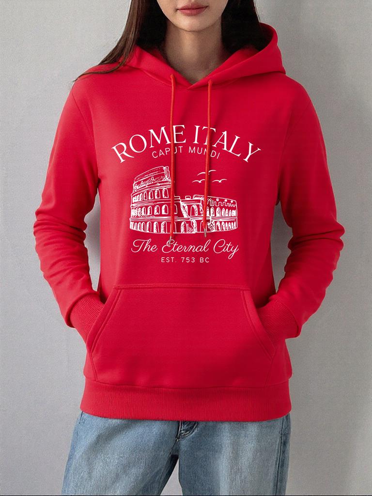 Kolosseum Rom Italien Bedruckte Hoodies Damen Basics Tasche Pullover Winter Fleece Warmes Sweatshirt Bequeme Lässige Damen Kleidung