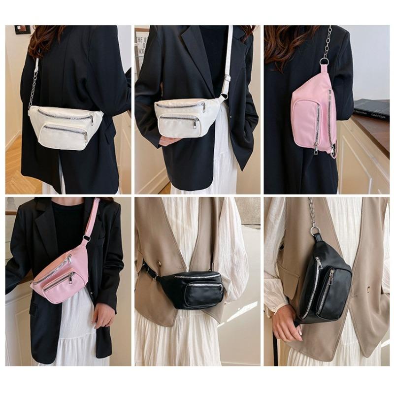 New Fashi PU Leather Chain Waist Bag for Women - Crossbody Chest Bag
