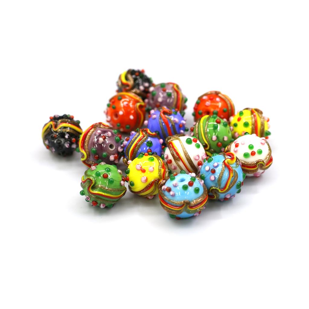 10Pz Ciondoli Fai da Te Perline in Vetro Lampwork Artigianali Perline Distanziatrici Rotonde 14mm Per Creazione Gioielli Ciondoli Fai da Te Accessorio Collana Orecchini