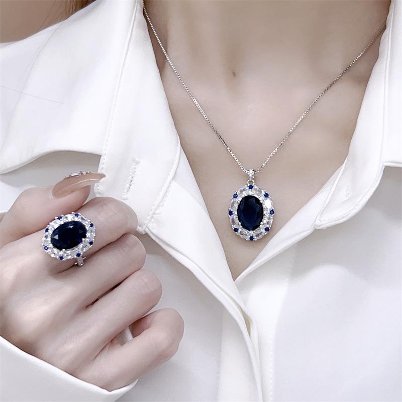 Set Collana e Anello Moda Retro Donna con Zaffiro - Accessori Eleganti e Versatili