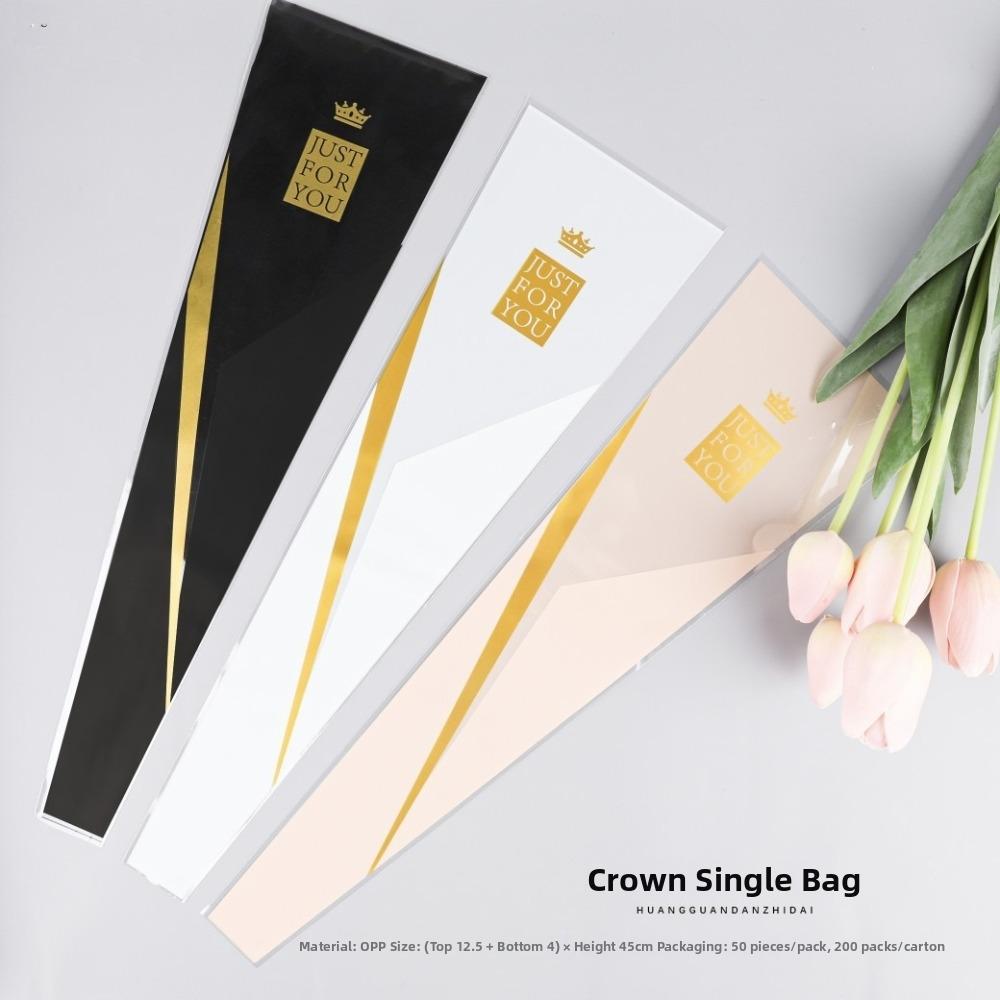 50Pcs Creative Crown Flower Wrapping Bag Single Flower Transparent Single Rose Sleeves Waterproof Bouquet Wrapper Wedding