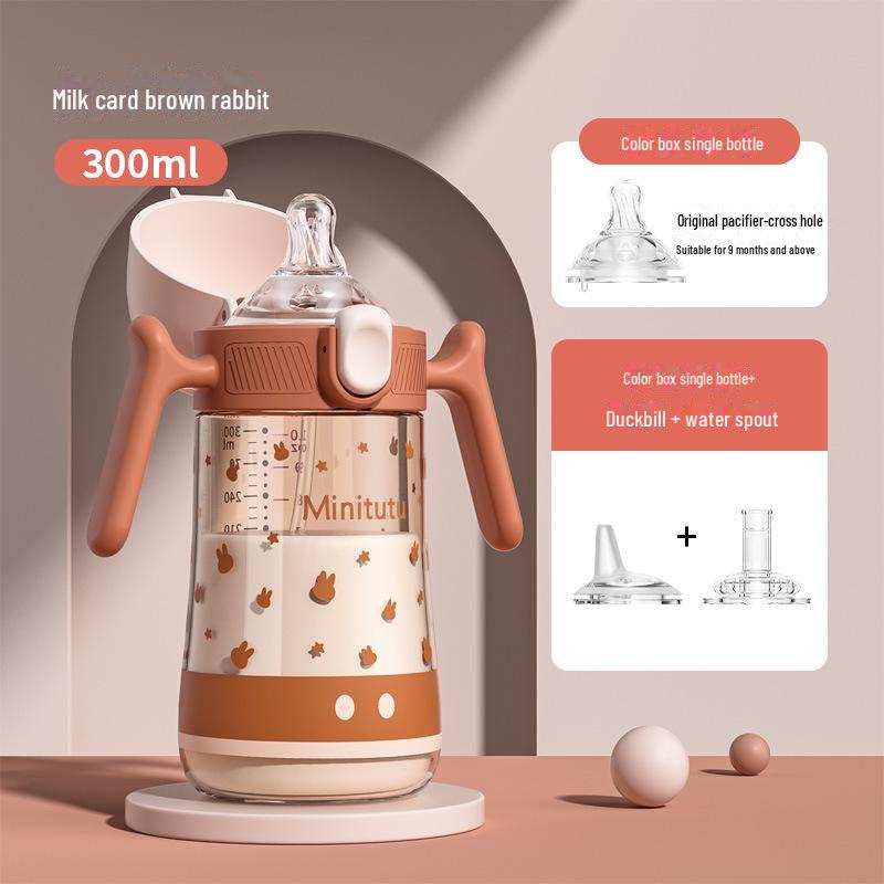 Minitutu Wide Mouth Bottle with Temp-Sensitive Scale, Flip-Top, Anti-Fall, Anti-Flatulence, and Suction Duckbill