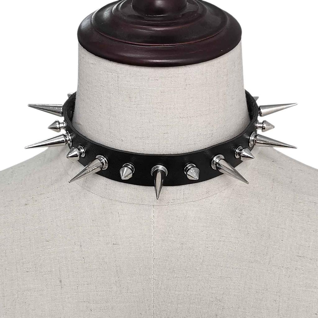 Punk Long Spike Choker Pu Leather Collar For Women Men Cool Big Rivets Studded Chocker Goth Style Necklace Emo Accessories