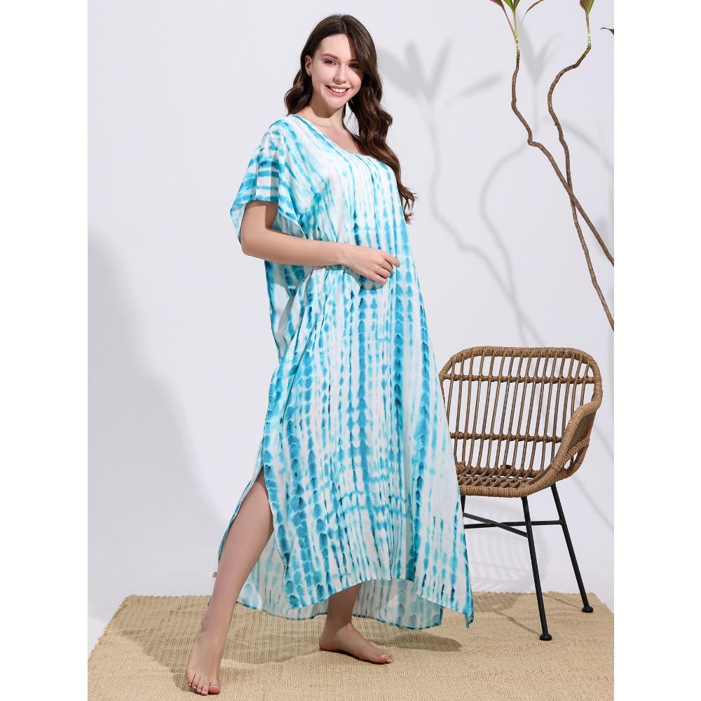 Plus Size Boho Kaftan Dress, Women's Plus Maxi Cover Up Dress