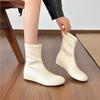 0000 New White Korean Version Temperament Flat Bottom Inner Height Increasing Short Boots Women's Gentle Wind Round Head Soft Leather Elastic Thin Bo