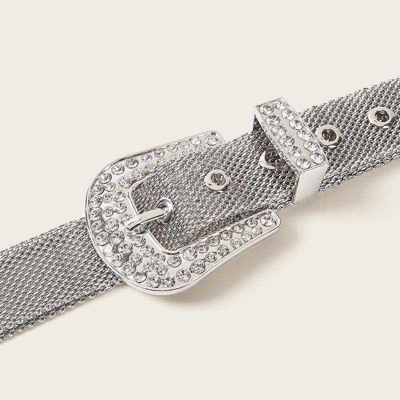 New Diamond Buckle Silver Metal Punk Belt Casual Women's Fashion Waist Chain European and American