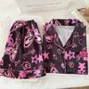 Sweet And Cool Girl Ice Silk Pajamas Women'S Summer Butterfly Print Short-Sleeved Loose Loungewear Set