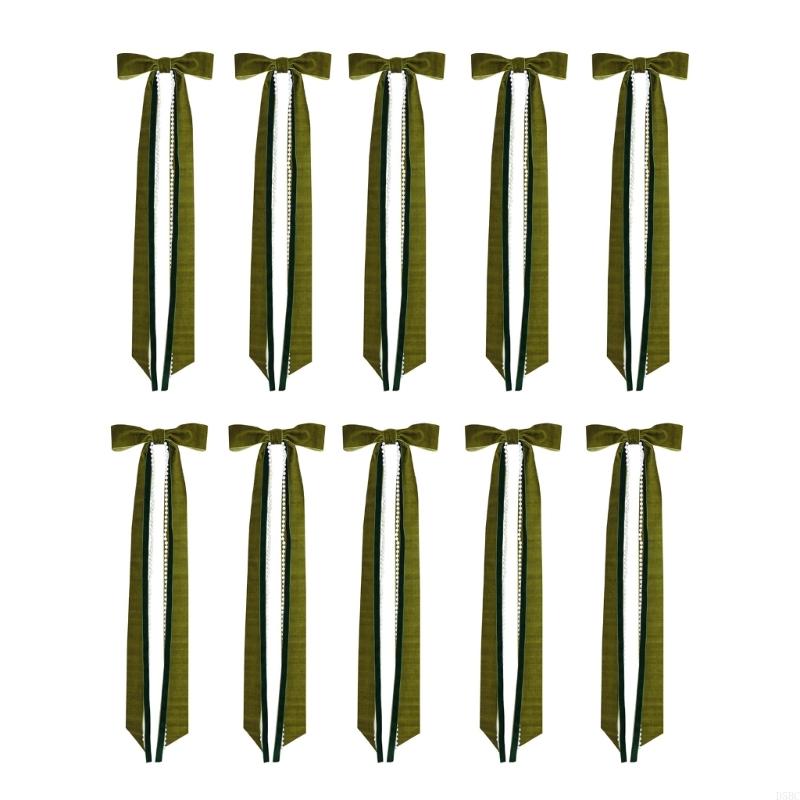 10Pcs Pearls Tassels Velvety Bowknot Christmas Tree Ornament For Wreath Wedding