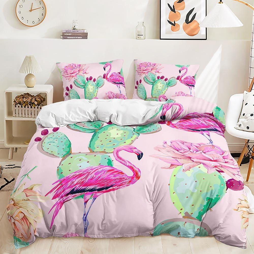 3D Flamingo Duvet Cover Full Size 2/3 Animal Pattern Bedding Set with Pillowcases for Teens and Boys Duvet Cover Pillowcase Gift