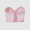 Pink Mesh Embroidered Corset Lingerie: Sexy Bandeau with Fishbone Detailing
