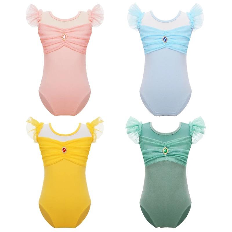 Ruffle Sleeve Ballet Leotard Girls Kids Gymnastics Bodysuit Ballerina Fairy Party Dancing Training Performance Dancewear