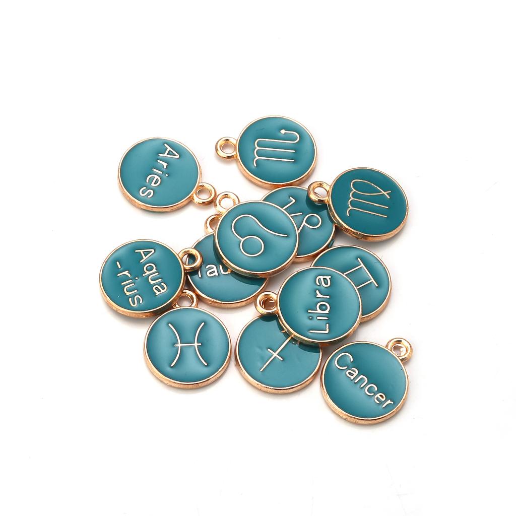 12Pcs/lot Alloy Drip Oil Charm Color Twelve Constellations Enamel Pendant for Jewelry Making DIY Bracelet Necklace Accessories