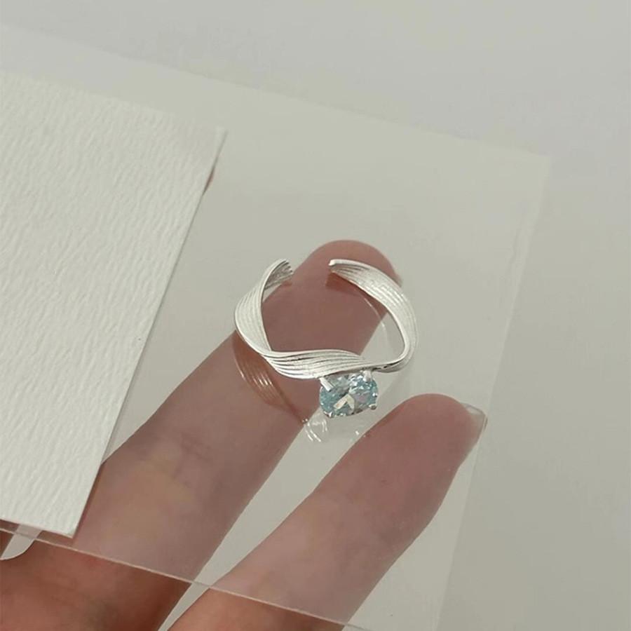 Elegant Blue Zircon Copper Ring For Women Unique Adjustable Open Finger Style