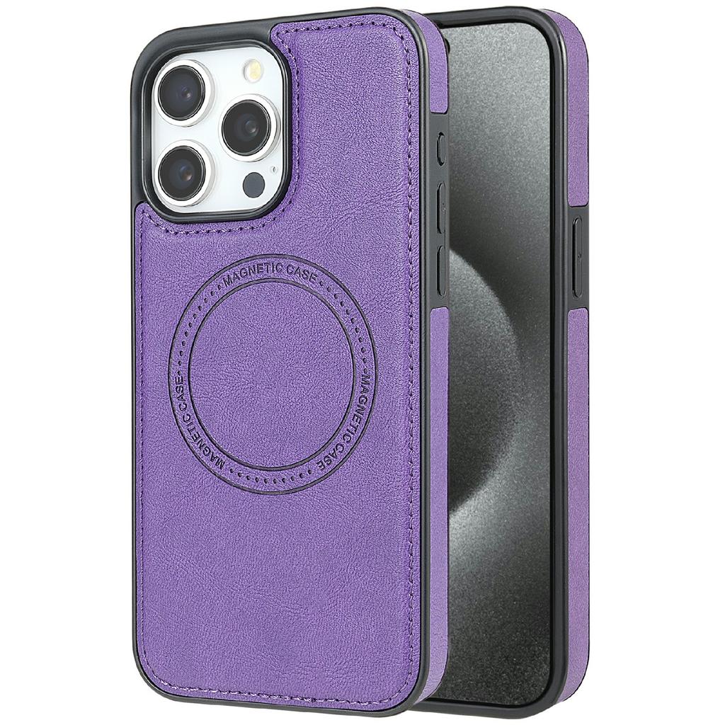 CSJ-P3 For iPhone 15 Pro Max Case Compatible with MagSafe PC+TPU+Leather Back Cover