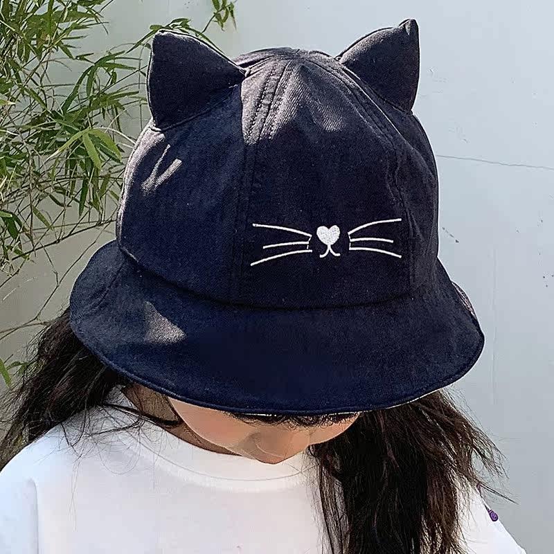 

Cute Baby Hat With Cat Design Japanese Style Sun Protection Hat For Summer one size чорний