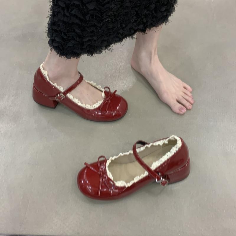 2025 New Butterfly-knot Women Mary Jane Shoes Elegant Patent Leather Wedding Party Thick Heel Ladies Footwear