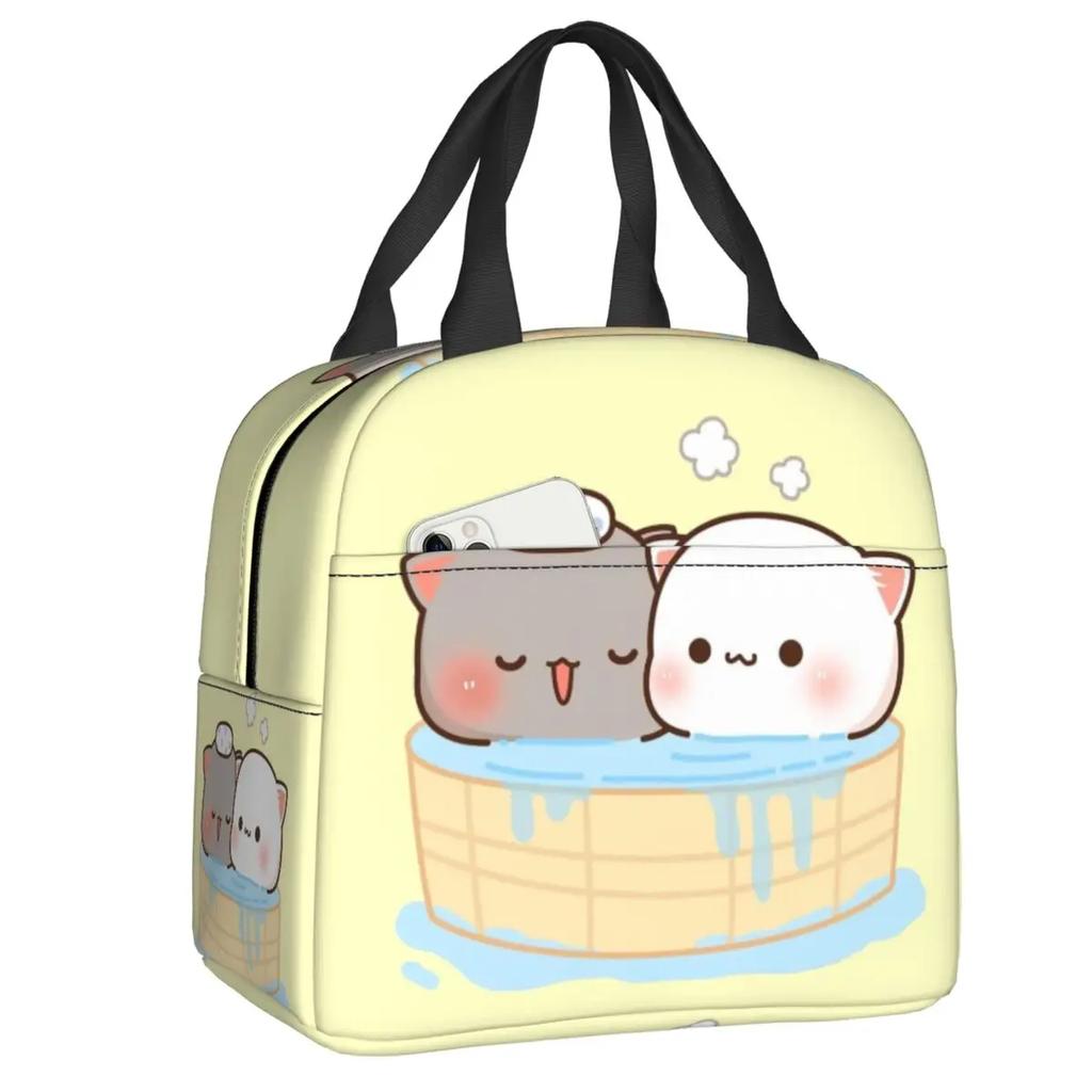 Cartoon Mochi Katze Peach Und Goma Brotdose Frauen Wiederverwendbar Auslaufsicher Kühlbox Thermisch Essen Isoliert Lunchtasche Kinder Schule Kinder