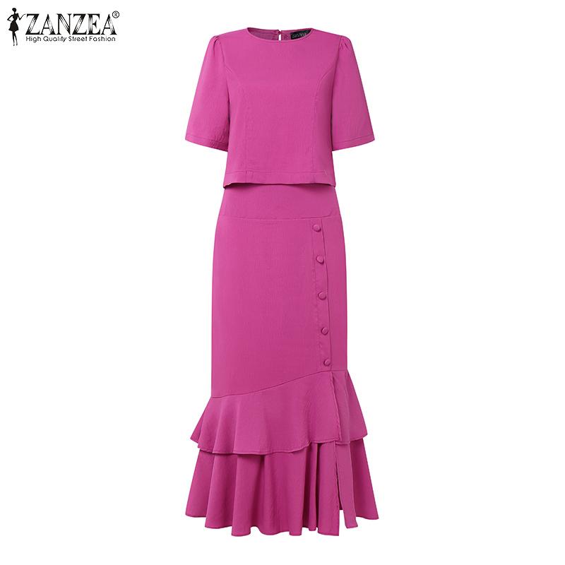 ZANZEA Women Short Sleeve Blouse and Fishtail Skirts Summer Two Piece Suit Sets