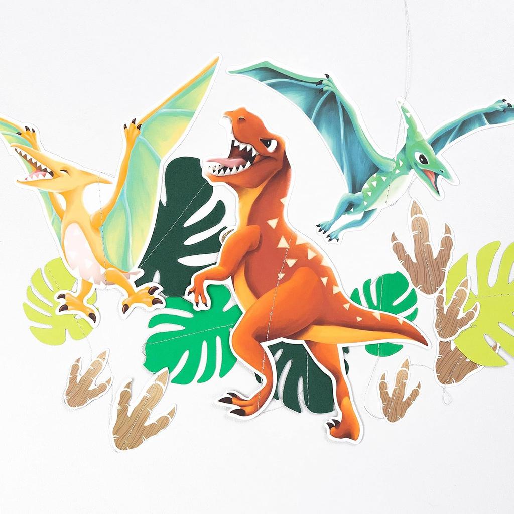 Cheerland Dinosaur Party Decorations Dino Birthday Garland Hanging Jurassic Dinosaur Streamer with Leaves for Boys Bday Party Decor Baby Shower