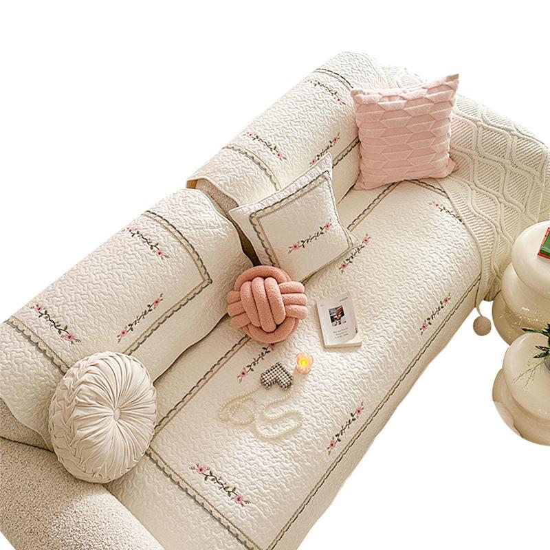 Girly Heart Cotton Embroidered Sofa Cushion Living Room Pure Cotton Sofa Cover Cover Upholstery Back Cover Seat Cushion