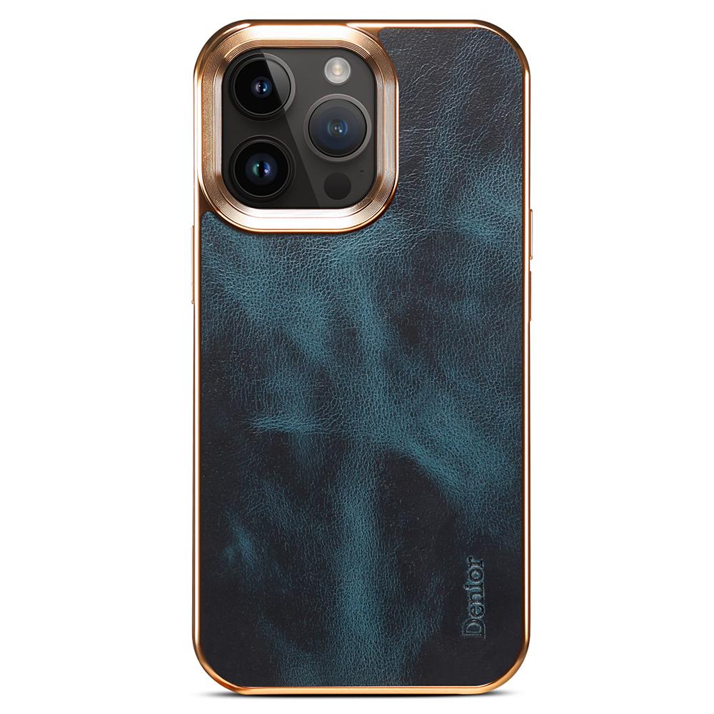 

DENIOR Чехол для iPhone 16 Pro Восковая текстура Натуральная коровья кожа Гальваническое покрытие Задняя крышка Blue