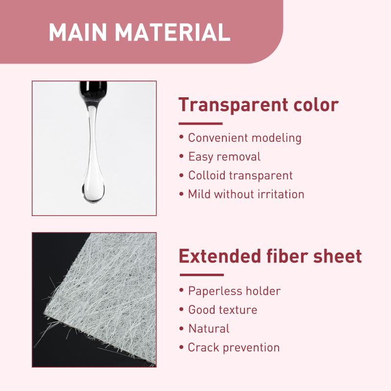 Fiber Builder Nail Extension Set Strengthen Nail Hardness Prevent Breakage Elliptical Nail Shape Fiber Sheet Nail Extension Use