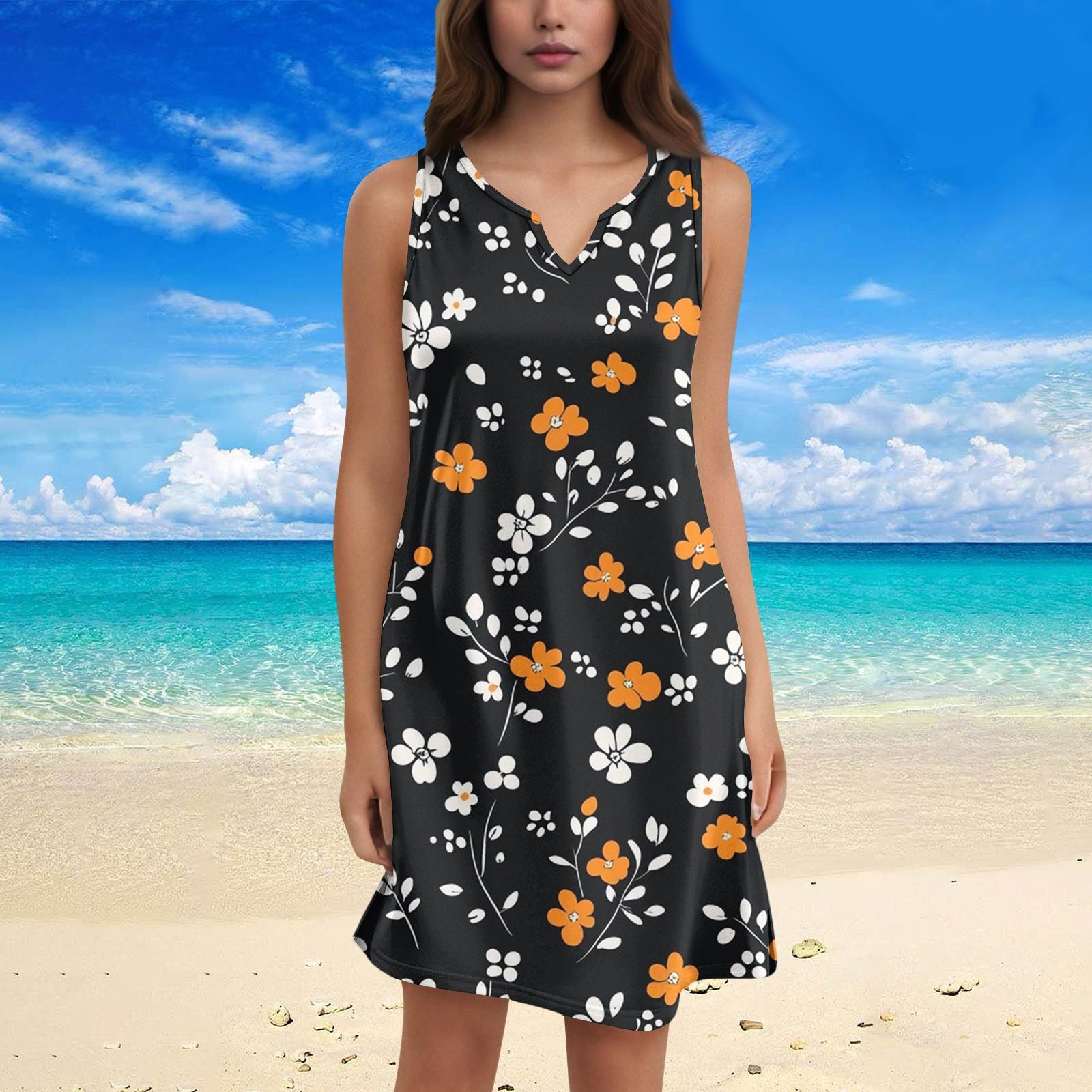 

Женское модное платье-майка с V-образным вырезом и цветочным принтом XXL чёрный