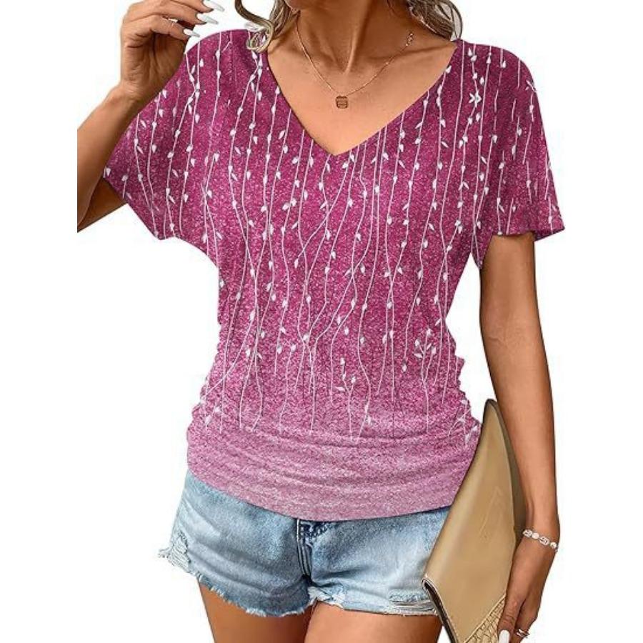 women fashion v neck short sleeve 3d print t shirt summer comfortable sportwear tops