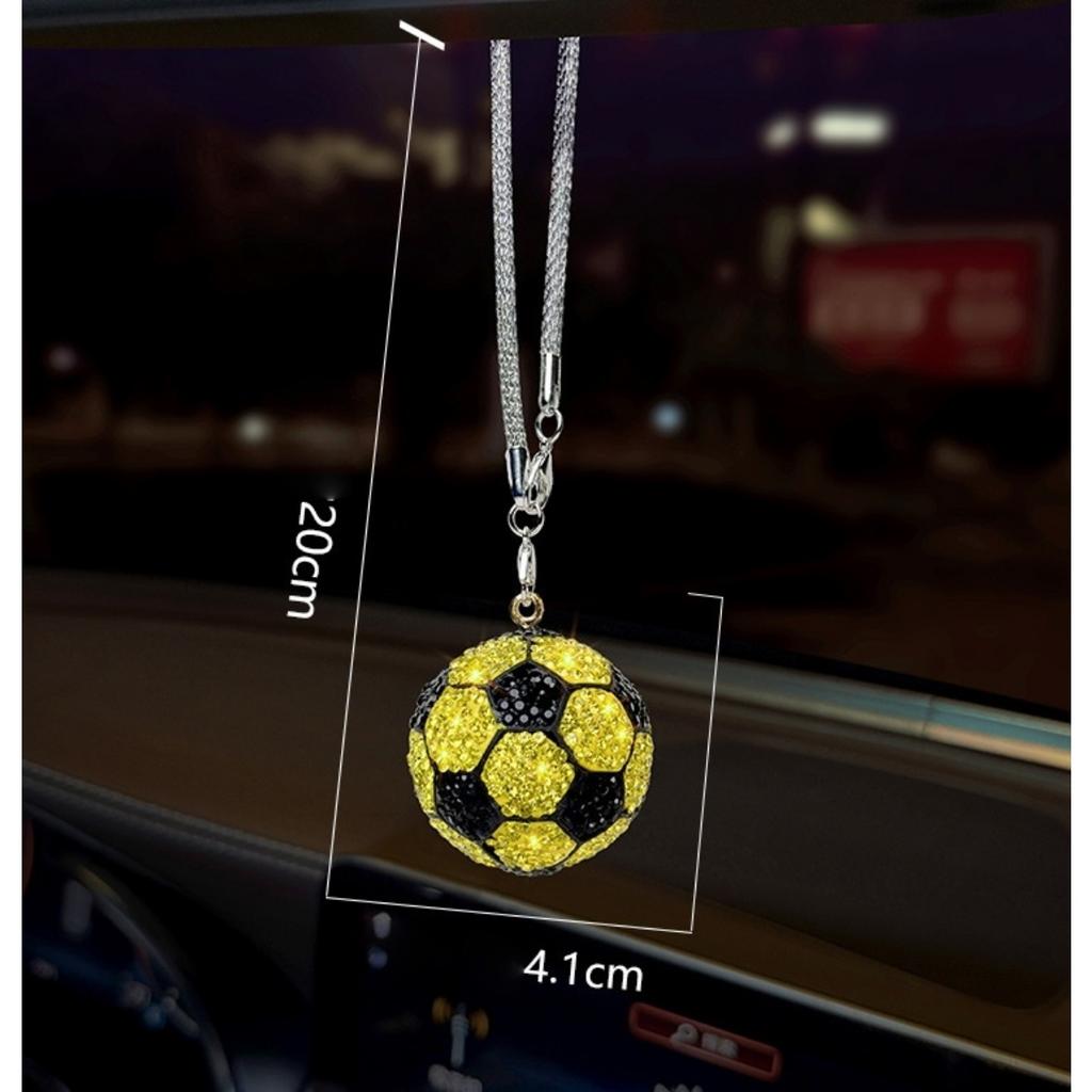 1x Bling Rhinestone Football Car Pendant, Crystal Soccer Rearview Mirror Hanging Ornament,6 Colors