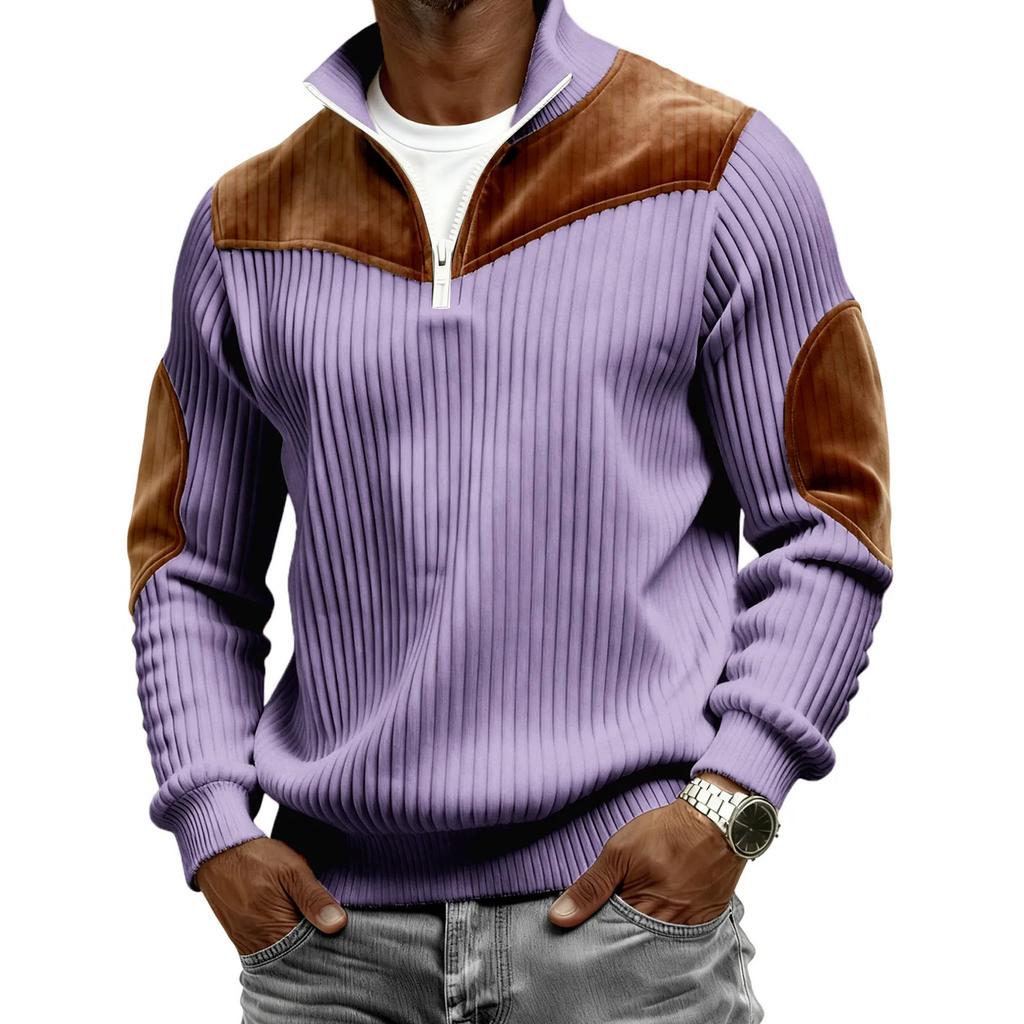 Men's Retro Half-zip Patchwork Pullover