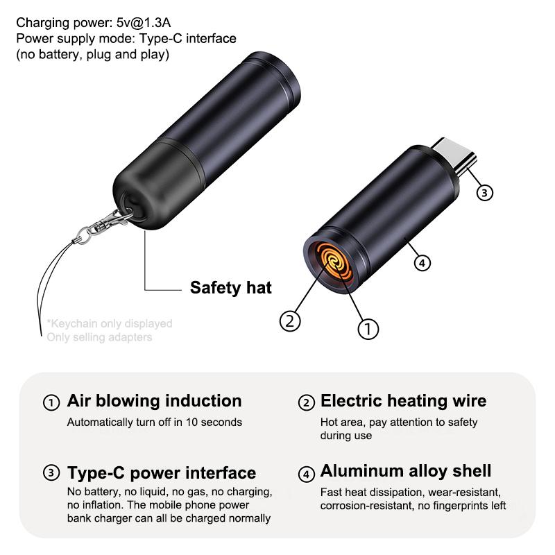Type C Mini Blow-to-Ignite Auto Shut-Off For Air Travel Outdoor No Battery No Flame Portable Safety Adapter