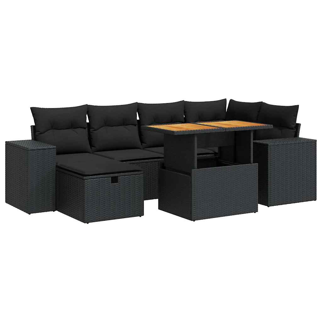 Vidaxl 8-Cz. Furniture Set With Cushions, Black, Poly Rattan And Acacia