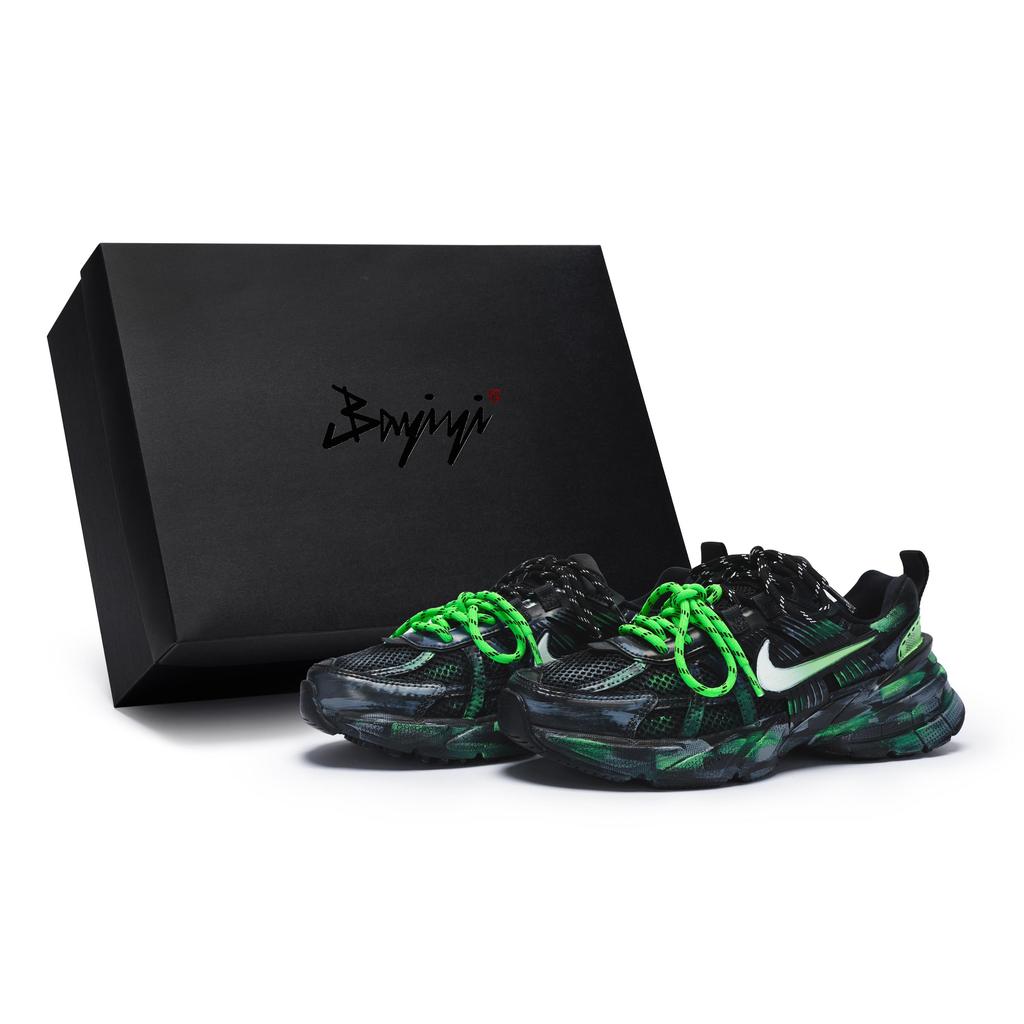 Nike V2K Run Slip Resistant Slip Resistant Low top Running Shoes Unisex Black Green FD0736-001(Team80-S-BOX)