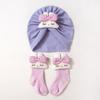 New children's hat set, cute solid color bunny baby stockings, soft hat sock cover