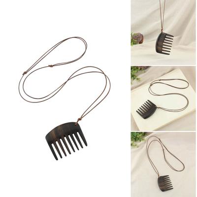 Fashionable Neckchain Wood Comb Charm Necklace Adjustable Length Clavicle Chain Portable Women Hair Grooming Jewelry