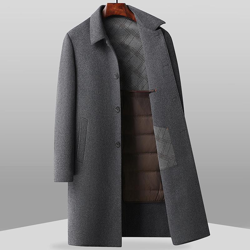 

Осенне-зимнее шерстяное двухстороннее шерстяное пальто для мужчин с утолщенным пухом и съемной подкладкой, длинное пальто с лацканами для мужчин 2XL серый