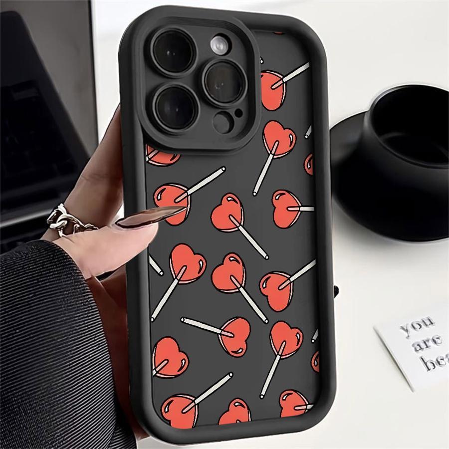 Heart shaped lollipop Phone case iPhone 15 Pro Max 11 12 13 16 14 Plus Silicone Shockproof Case Lens protector shell