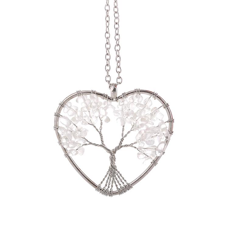 Seven-Color Crystal Tree of Life Necklace with Heart-Shaped Stone Root N36