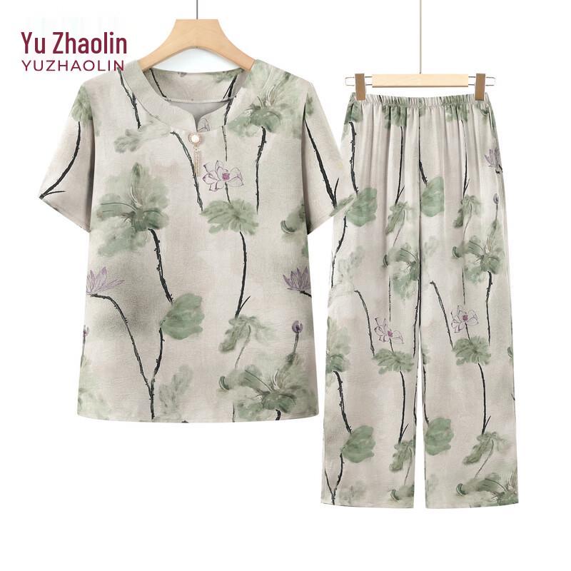 Yuzhaolin Elderly Women s Summer T-Shirt & Pants Set 3XL