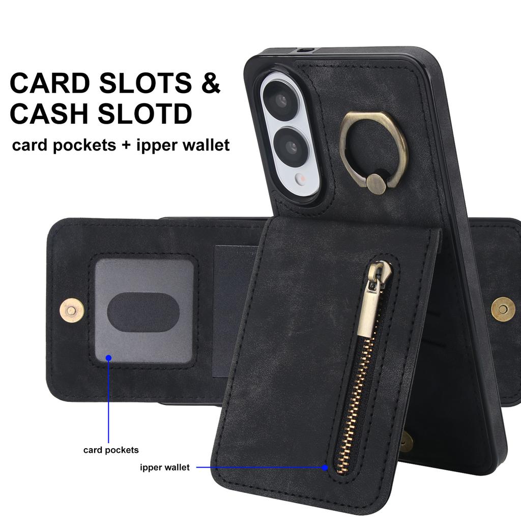 For Samsung Galaxy S25 Edge Case Zipper RFID Blocking Retro Leather+TPU Phone Cover with Kickstand