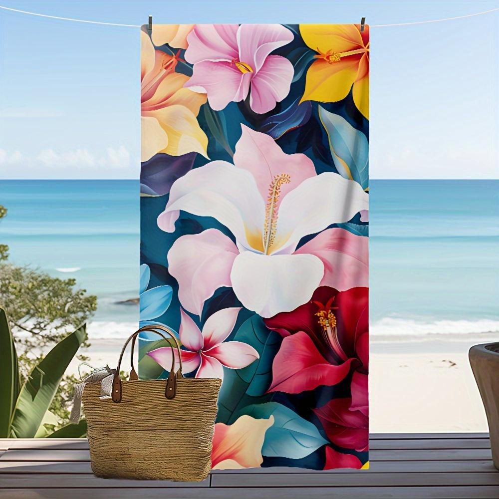 Large Flowers Printed Beach Towel, Outdoor Blanket Microfiber Absorbent Yoga Mat Travel Camping Towel W40*H60(CM)